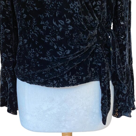 SilkLand Velvet Burnout Silk Wrap Top Floral Bell Sleeve Whimisgoth Dark Fairy-8 - Picture 5 of 15